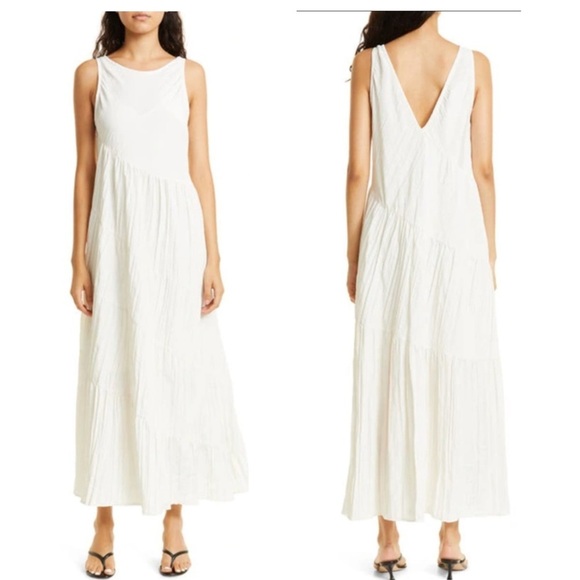 REBECCA TAYLOR Tiered Crinkle Sleeveless silhouette V Back  Maxi Dress Small NEW - Picture 3 of 13